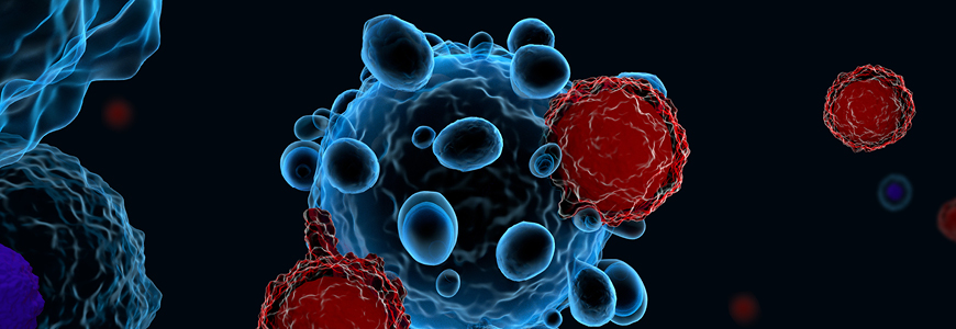 Illustration of T-cells attacking cancer cells