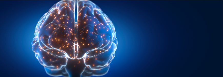 Medical illustration of human brain with electric pulses and activity