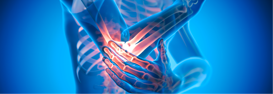 Medical X-Ray illustration of pain in elbow joint