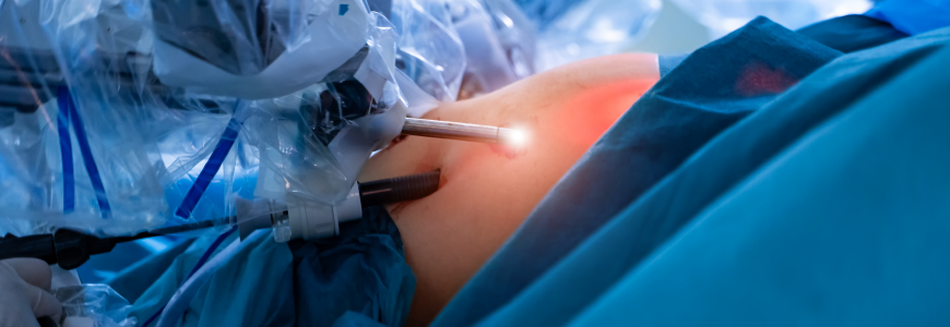 Surgical room in hospital with robotic technology equipment