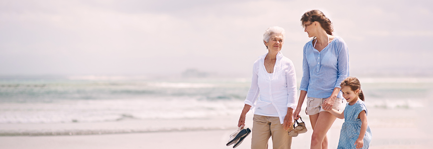 Portrait of a woman with her daughter and mother at the beach