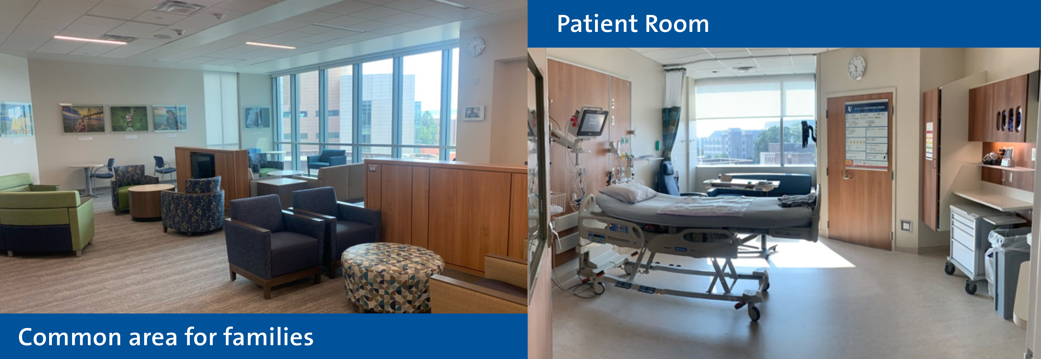 Patient room and common area for families