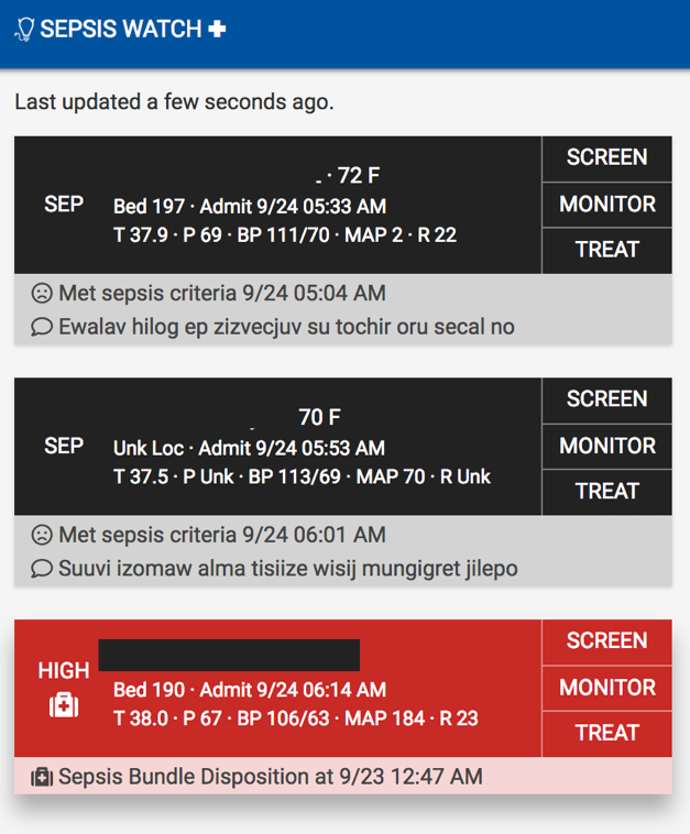 "Sepsis Watch application screen"