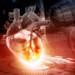 Human heart on modern technology background.
