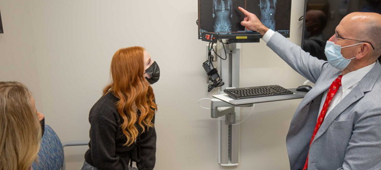 A patient during a visit at Duke's Pediatric Scoliosis Clinic